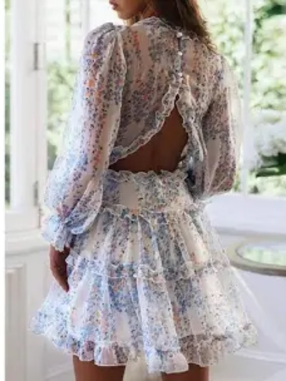 Amazon White Floral Backless Ruffle Mini Dress
